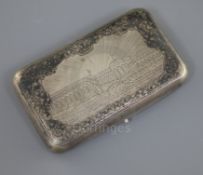 A mid 19th century Russian 84 zolotnik part engine turned silver and niello cigarette case,