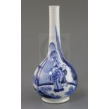 A Chinese blue and white bottle vase, Kangxi period, painted with figures in a garden setting with