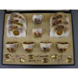 Harry Stinton for Royal Worcester - a cased coffee set for six settings, each demi-tasse coffee