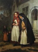 Eugene Francois de Block (Belgian 1812-1893)oil on wooden panelWomen attending churchsigned28.25 x