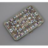 An early 20th century Russian 84 zolotnik silver and polychrome cloisonne enamel cigarette case,