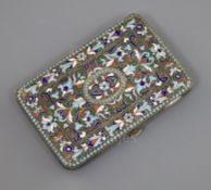 An early 20th century Russian 84 zolotnik silver and polychrome cloisonne enamel cigarette case,