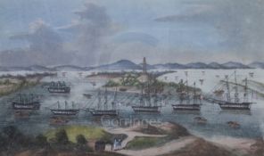 A set of four Chinese pith paintings of Chinese harbour scenes, 19th century, including Guangzhou (