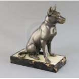 Attributed to Irene Rochard. An Art Deco bronzed model of a seated alsatian, on two colour marble