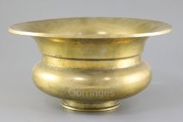 An 18th/19th century Ottoman high tin bronze bowl, inscribed 'Haji Mohammed' to the edge of the