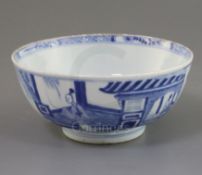 A Chinese blue and white bowl, Yongzheng six character mark and of the period (1723-35), painted