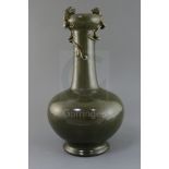 A large Chinese tea dust glazed vase, late 19th/early 20th century, the garlic shaped neck