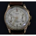 A gentleman's Dreffa Geneve 18ct gold manual wind chronograph wrist watch, with silvered dial, on