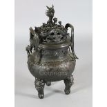 A rare Chinese archaistic bronze censer and cover, Xuande fifteen character mark but 19th century,