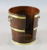 A George III brass bound mahogany plate bucket, with twin side handles, W.1ft 3in. H.1ft 3.5in.