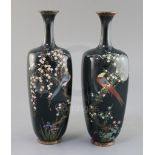 A pair of Japanese silver wire cloisonne enamel vases by Ota Kichisaburo, Meiji period, each