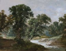 Early 19th century English schooloil on boardWooded river landscape6.75 x 8.5in.