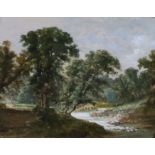 Early 19th century English schooloil on boardWooded river landscape6.75 x 8.5in.