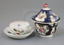 A Worcester sugar bowl and cover and an Astley/Harvest bug tea bowl and saucer, c.1770-5, the