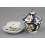 A Worcester sugar bowl and cover and an Astley/Harvest bug tea bowl and saucer, c.1770-5, the