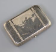 A late 19th century Russian 84 zolotnik silver and niello cigarette case, of rounded rectangular