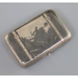 A late 19th century Russian 84 zolotnik silver and niello cigarette case, of rounded rectangular