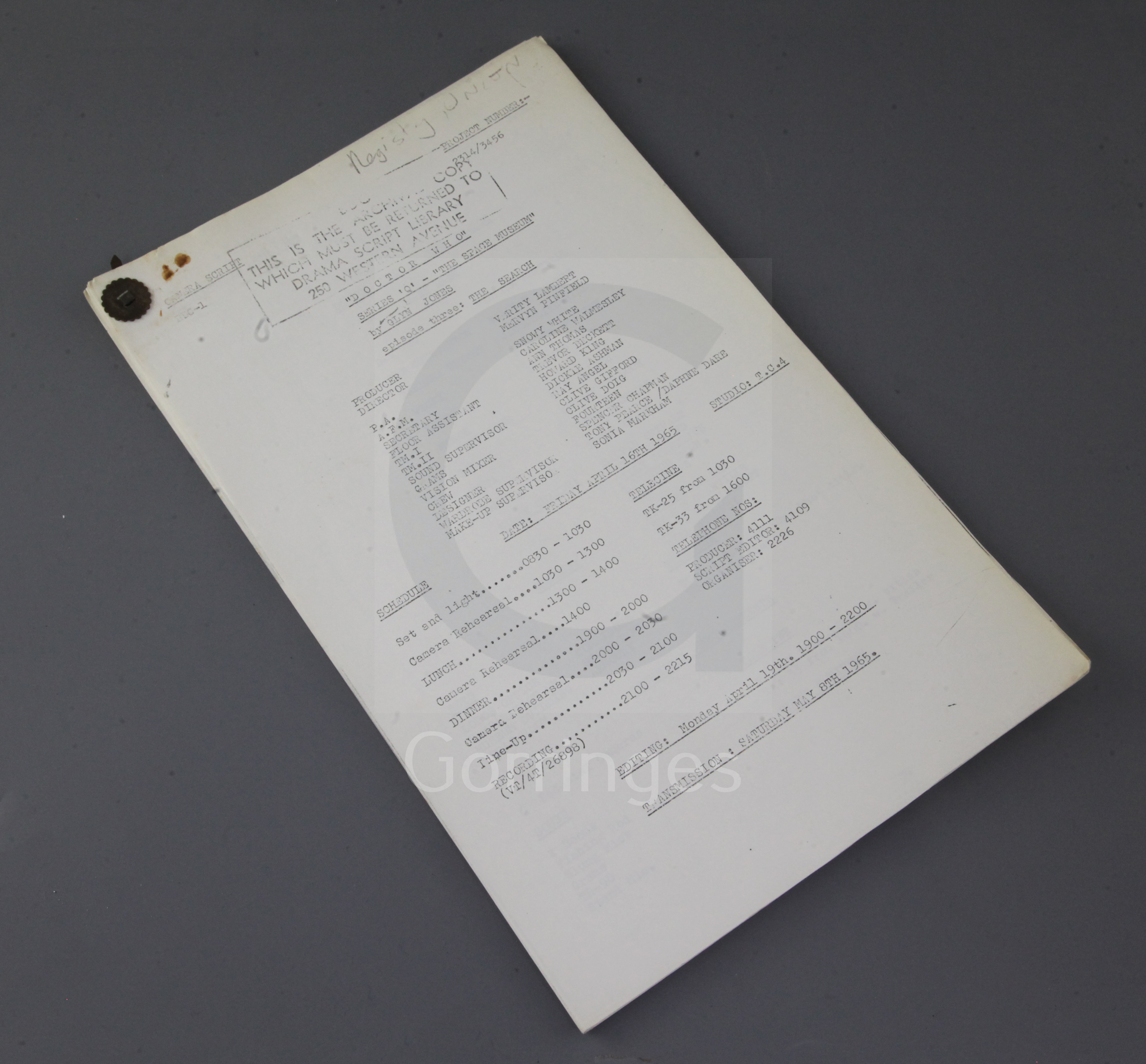 Dr Who: Five rehearsal scripts for the original four and one later episode, formerly the property of - Image 3 of 6