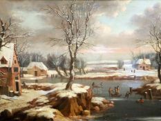 Attributed to Gerard Van Edema (1652-1799)oil on canvasWinter scene with figures on the icesigned