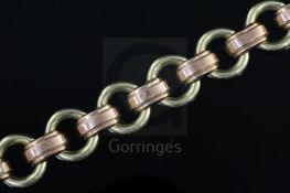 A mid 20th century Hungarian 14ct two colour gold circular link bracelet, 19cm.