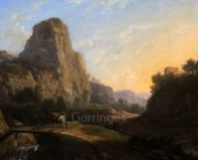 Early 19th century Dutch Schooloil on canvasTraveller in a mountain landscape11.5 x 14in.