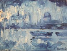 James Lawrence Isherwood (1917-1988)oil on hardboard'Rain, Blackfriars Bridge, London'signed and