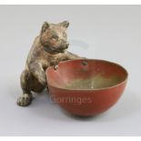 A 19th century Austrian cold painted bronze bear and bowl trinket dish, 4.5in.