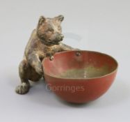 A 19th century Austrian cold painted bronze bear and bowl trinket dish, 4.5in.