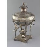 A George III silver tea urn on stand with burner, by John Wakelin & Robert Garrard, engraved with