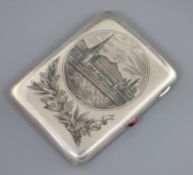 A 20th century Russian 875 silver and niello cigarette case, decorated with view of Red Square,