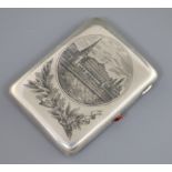 A 20th century Russian 875 silver and niello cigarette case, decorated with view of Red Square,