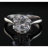 A mid 20th century 18ct white gold and solitaire diamond ring, the stone weighing approximately 2.