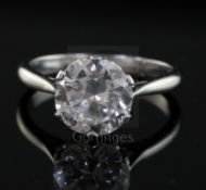 A mid 20th century 18ct white gold and solitaire diamond ring, the stone weighing approximately 2.