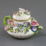 A Rockingham porcelain miniature teapot and cover, c.1830-42, encrusted with flowers, puce griffin