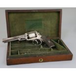 A cased 54 bore Webley patent five shot double action wedge frame percussion revolver, c.1860,