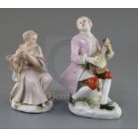 Two Continental porcelain figures of musicians, probably Thuringia, mid 18th century, the