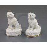 Two Rockingham porcelain figures of poodles, c.1830, both incised to the base, 'No. 97', one