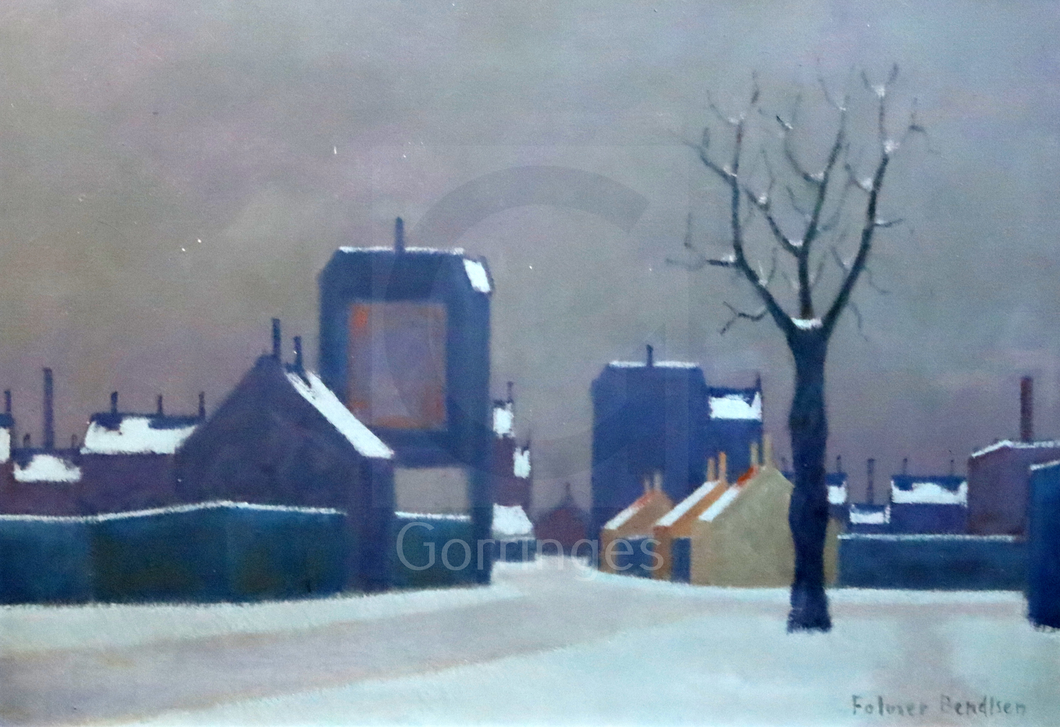 § Folmer Bendsten (Danish 1907-1993),oil on canvasStreet Scene in wintersigned15 x 21.5in.