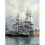 Eugene Boudin (French 1824-1898)oil on panel'Deauville - Voiliers A Quai' signed lower rightArthur