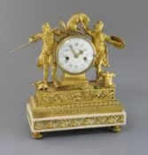 Viger of Paris. A Louis XVI ormolu and white marble mantel clock, modelled with figures of Roman