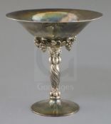 A 1920's Danish Georg Jensen planished 925 sterling silver comport, no. 263B, with spiral stem and