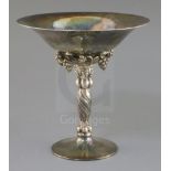 A 1920's Danish Georg Jensen planished 925 sterling silver comport, no. 263B, with spiral stem and