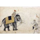 A late 17th century Mughal India gouache and ink gold and silver on paper drawing of an elephant