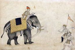 A late 17th century Mughal India gouache and ink gold and silver on paper drawing of an elephant