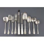 A part canteen of George V/VI silver Hanovarian rat tail pattern cutlery for eight, Josiah