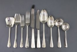 A part canteen of George V/VI silver Hanovarian rat tail pattern cutlery for eight, Josiah