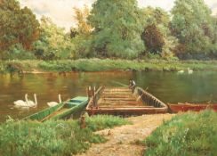 Alfred de Breanski (1852-1928)oil on canvasThe Lower Shepperton Ferry at Waltham on Thamessigned and