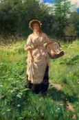 Percy Tarrant (1879-1930)watercolourWoman with a basket of wild flowersmonogrammed14.5 x 9.75in.