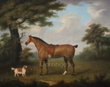 English School c.1840oil on canvasPortrait of a horse and spaniel in a landscape16.5 x 20.5in.