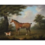 English School c.1840oil on canvasPortrait of a horse and spaniel in a landscape16.5 x 20.5in.